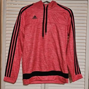 Adidas Climalite Pullover Hoodie in Pink with Classic Black Stripes Size Large